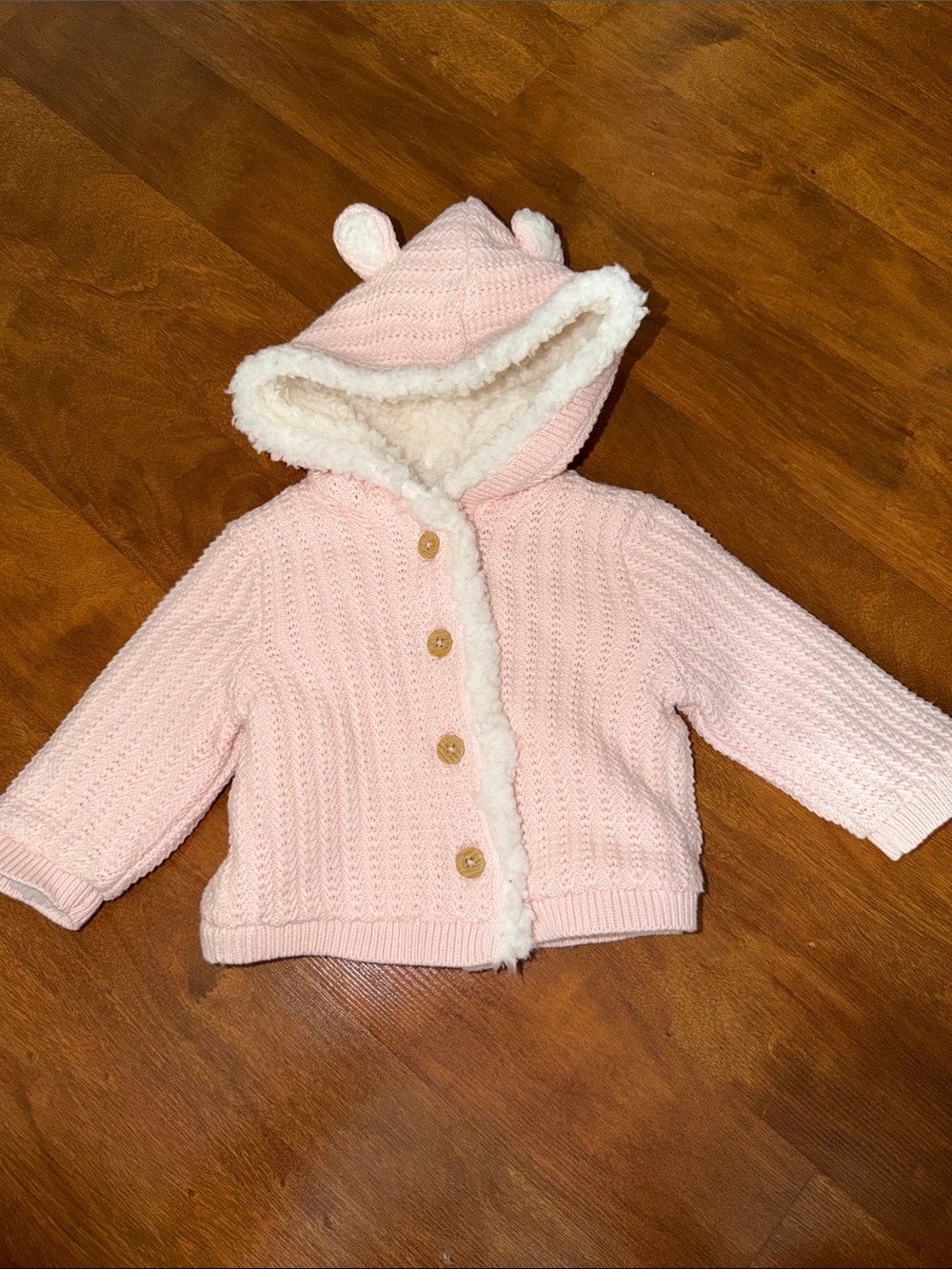 Tommy Bahama Baby Pink Hooded Knit Jacket with Sherpa Lining